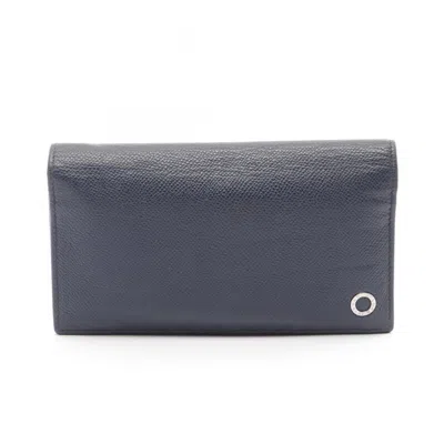 Pre-owned Bvlgari Navy Leather Long Wallet (bi-fold) () In Blue