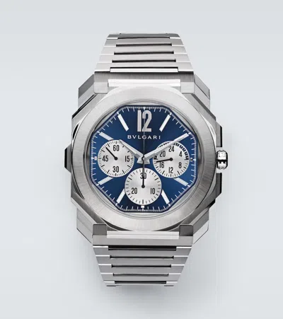Bvlgari Stainless Steel Octo Finissimo Chronograph Gmt Watch In Silver