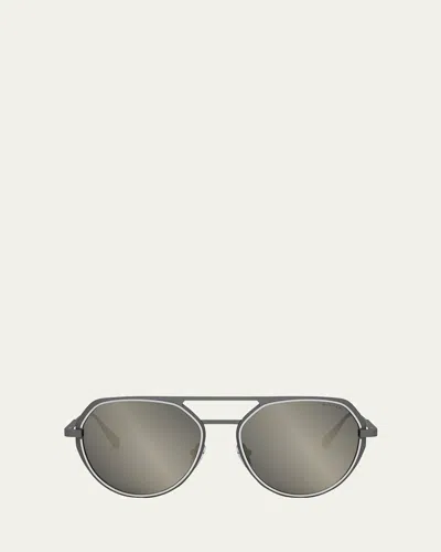 Bvlgari Octo Geometric Sunglasses In Matte Light Ruthenium / Smoke Mirror