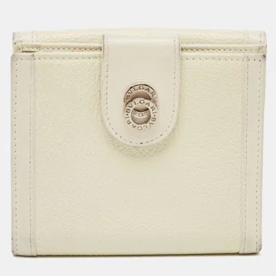 Pre-owned Bvlgari Off White Leather Icon Bit French Wallet