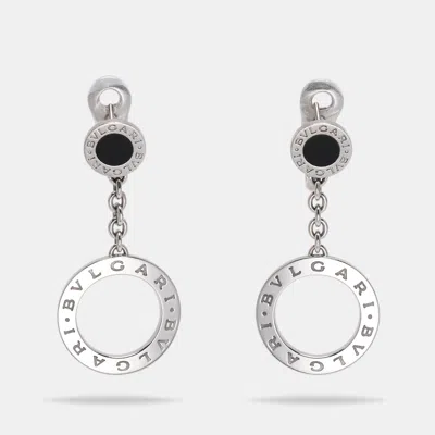 Pre-owned Bvlgari Onyx 18k White Gold Dangle Earrings In Silver