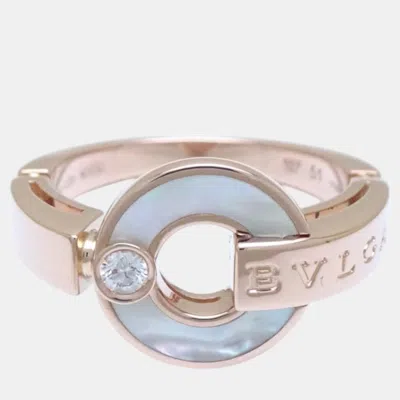 Pre-owned Bvlgari Openwork Ring 18k Pink Gold Pearl Diamond Eu 50.5