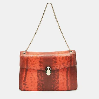 Pre-owned Bvlgari Orange Karung Leather Medium Serpenti Forever Shoulder Bag