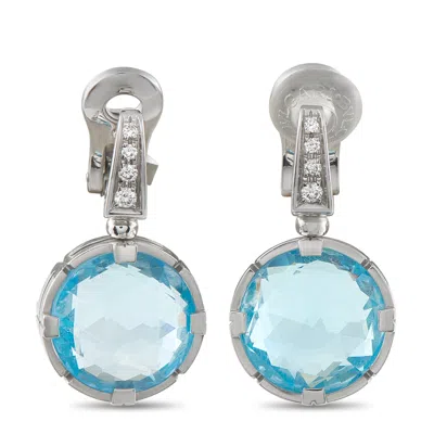 Bvlgari Parentesi 18k White Gold Diamond And Topaz Clip-on Earrings Bv28-040826 In Green