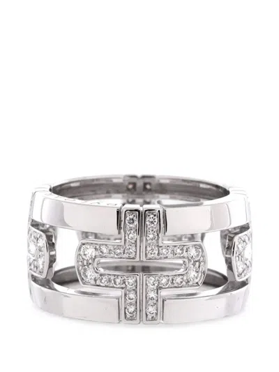 Pre-owned Bvlgari Parentesi Band 18k White Gold And Diamonds 11mm Ring In Silver