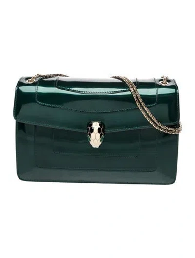 Pre-owned Bvlgari Patent Leather Serpenti Forever In Green
