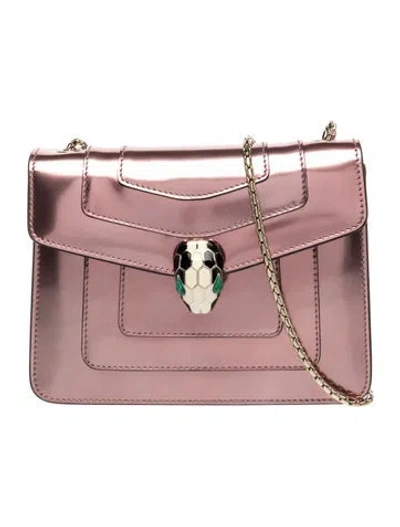 Pre-owned Bvlgari Patent Leather Serpenti Forever In Metallic/pink