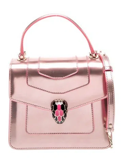 Pre-owned Bvlgari Patent Leather Serpenti Forever In Metallic/pink