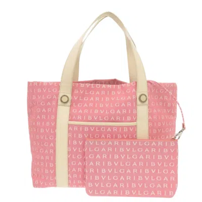 Pre-owned Bvlgari Pink Canvas Leather Tote Bag ()