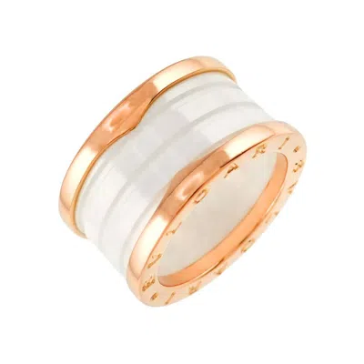 Pre-owned Bvlgari Pink Gold White Ceramic Pink Gold (18k) Band Ring ()
