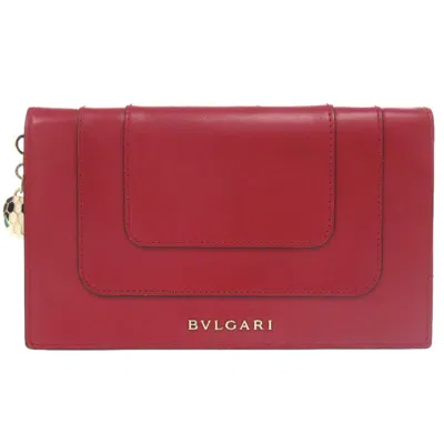 Pre-owned Bvlgari Pink Red Color Leather Wallet (bi-fold) () In Multi
