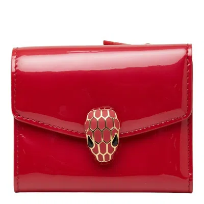 Pre-owned Bvlgari Pink Red Color Patent Leather Wallet (tri-fold) () In Pink, Red Color