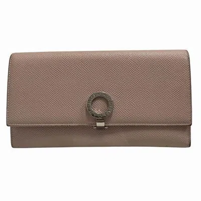 Pre-owned Bvlgari Pink Silver Leather Long Wallet (tri-fold) () In Pink, Silver