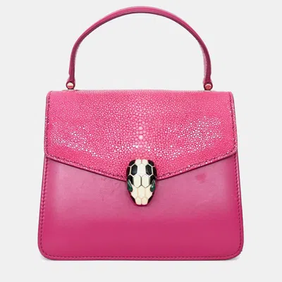Pre-owned Bvlgari Pink Stingray/leather Serpenti Forever Top Handle Bag With Strap