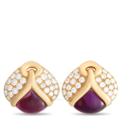 Bvlgari 18k Yellow Gold 4.00 Ct Diamond And Amethyst Clip On Earrings In Multi-color
