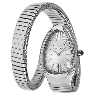 Bvlgari Serpenti Diamond Silver Opaline Guilloche Dial Ladies Watch 101816 In Pink / Silver