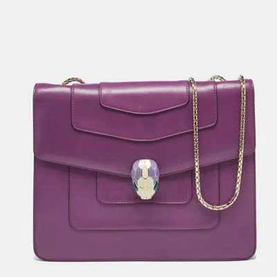 Pre-owned Bvlgari Purple Leather Serpenti Forever Chain Shoulder Bag