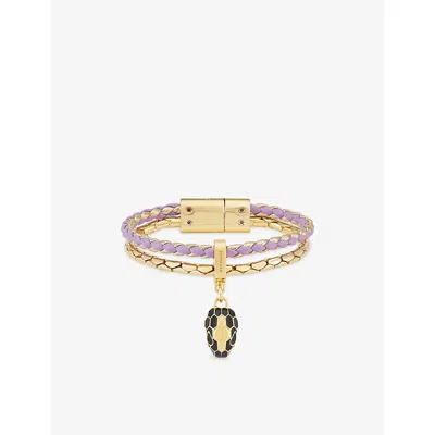 Bvlgari Purple Serpenti Forever Leather And Gold-plated Brass Bracelet In Pink