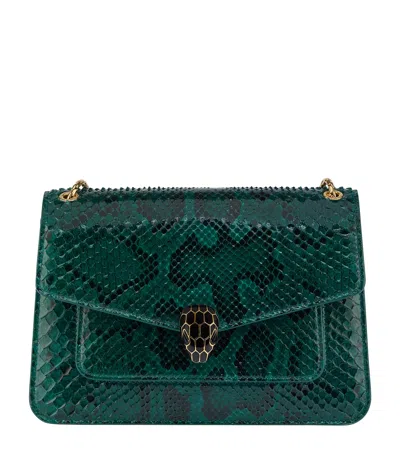 Bvlgari Python Leather Serpenti Forever Shoulder Bag In Green