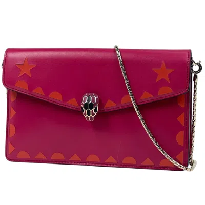Pre-owned Bvlgari Red Color Leather Clutch Bag Shoulder Bag ()