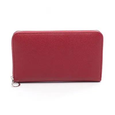 Pre-owned Bvlgari Red Color Leather Long Wallet (bi-fold) ()