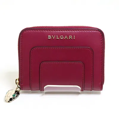 Pre-owned Bvlgari Red Color Wine Leather Coin Purse/coin Case ()