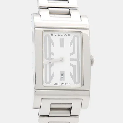 Pre-owned Bvlgari Rettangolo Rt45s Automatic Stainless Steel Men's Wristwatch 26 Mm In White