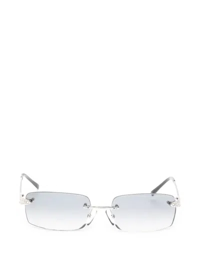 Pre-owned Bvlgari Rhinestone-embellished Rimless Sunglasses In Silver