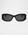 Bvlgari Roma Rectangle Sunglasses In Shiny Black  Smoke