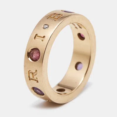 Pre-owned Bvlgari Roman Sorbets Amethyst Tourmaline Diamond 18k Rose Gold Ring Size 49