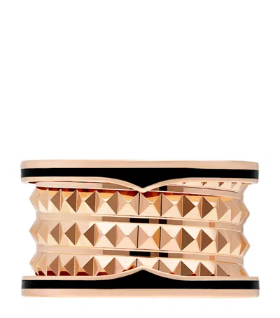 Bvlgari Rose Gold And Black Ceramic B. Zero1 Rock Four-band Ring