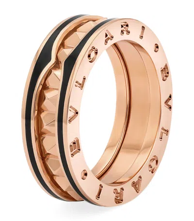 Bvlgari Rose Gold And Black Ceramic B. Zero1 Rock One-band Ring