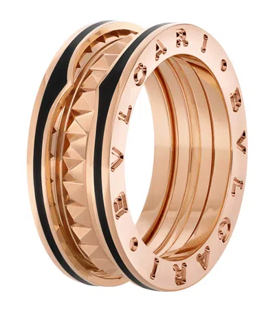 Bvlgari Rose Gold And Black Ceramic B. Zero1 Rock Two-band Ring