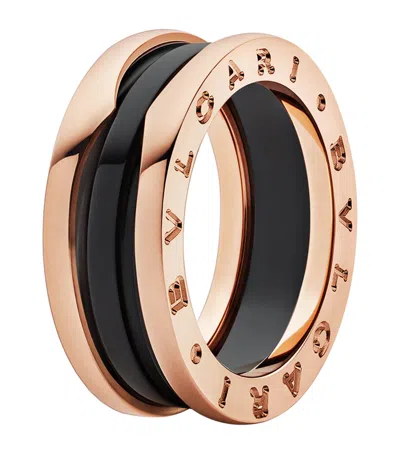Bvlgari Rose Gold And Black Ceramic B. Zero1 Two-band Ring