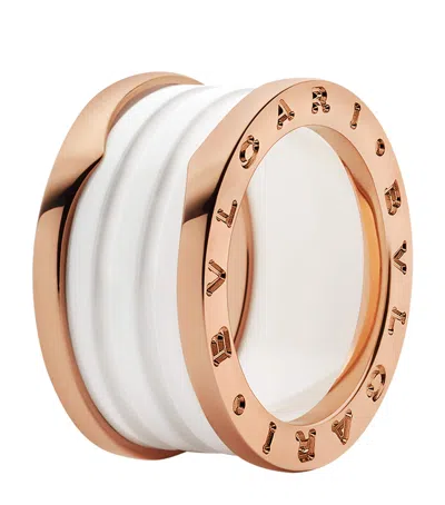 Bvlgari Rose Gold And Ceramic B. Zero1 Four-band Ring