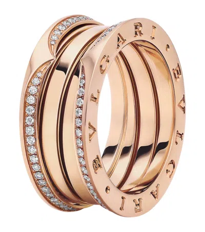 Bvlgari Rose Gold And Diamond B. Zero1 Three-band Ring