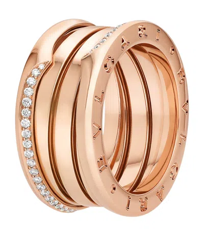 Bvlgari Rose Gold And Diamond B. Zero1 Three-band Ring