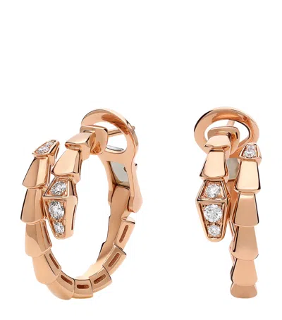 Bvlgari Rose Gold And Diamond Serpenti Viper Hoop Earrings