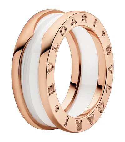 Bvlgari Rose Gold And White Ceramic B. Zero1 Two-band Ring