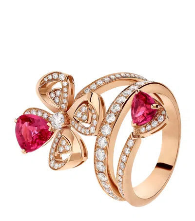 Bvlgari Rose Gold, Diamond And Rubellite Fiorever Ring
