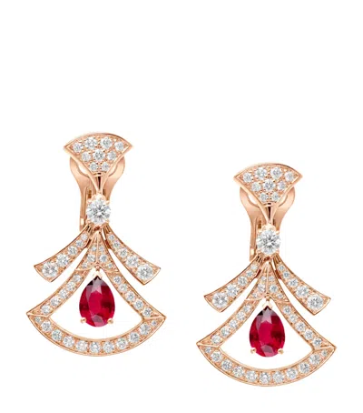 Bvlgari Rose Gold, Diamond And Ruby Divas' Dream Openwork Earrings