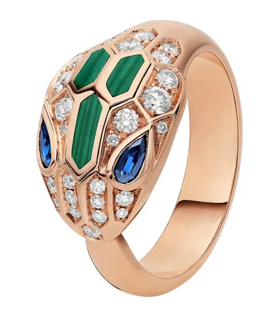 Bvlgari Rose Gold, Diamond, Sapphire And Malachite Serpenti Ring