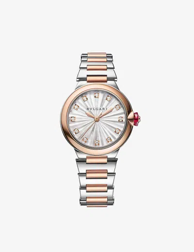 Bvlgari Rose Gold Re00009 Lvcea 18ct Rose-gold, Stainless-steel And 0.22ct Diamond Automatic Watch