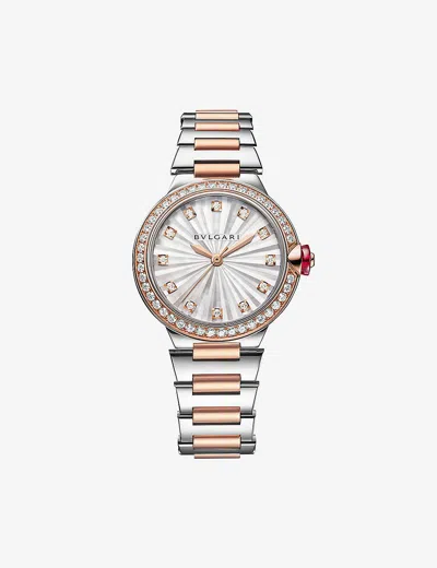 Bvlgari Rose Gold Re00010 Lvcea 18ct Rose-gold, Stainless-steel, 1.3000ct Brilliant-cut Diamond And Mother-o