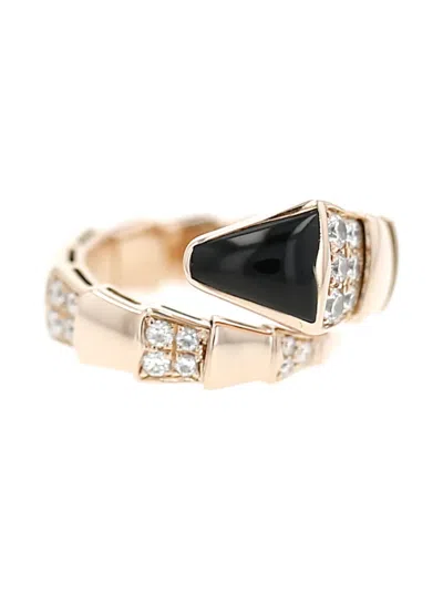 Pre-owned Bvlgari Rose Gold Serpenti Diamond And Onyx Embellished Ring