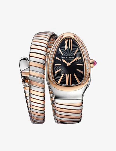 Bvlgari Rose Gold Sp35bspgd1tl Serpenti Tubogas 18ct Rose-gold, Stainless-steel And 0.298ct Brillian