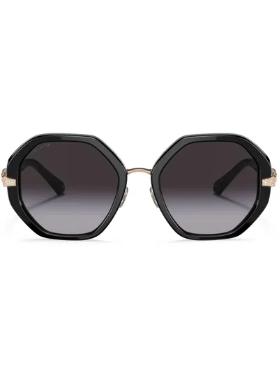 Bvlgari Round-frame Tinted Sunglasses In Schwarz