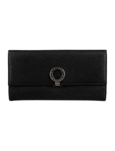 Pre-owned Bvlgari Saffiano Leather Continental Wallet In Black