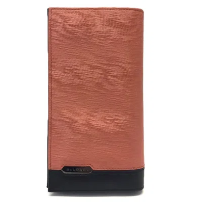 Pre-owned Bvlgari Salmon Pink Leather Long Wallet (bi-fold) () In Multi
