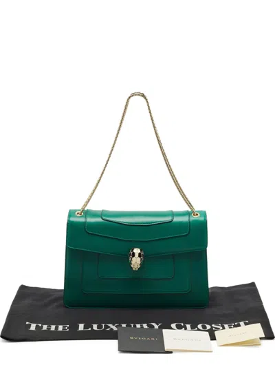 Pre-owned Bvlgari Serpent-fastening Leather Shoulder Bag In Green